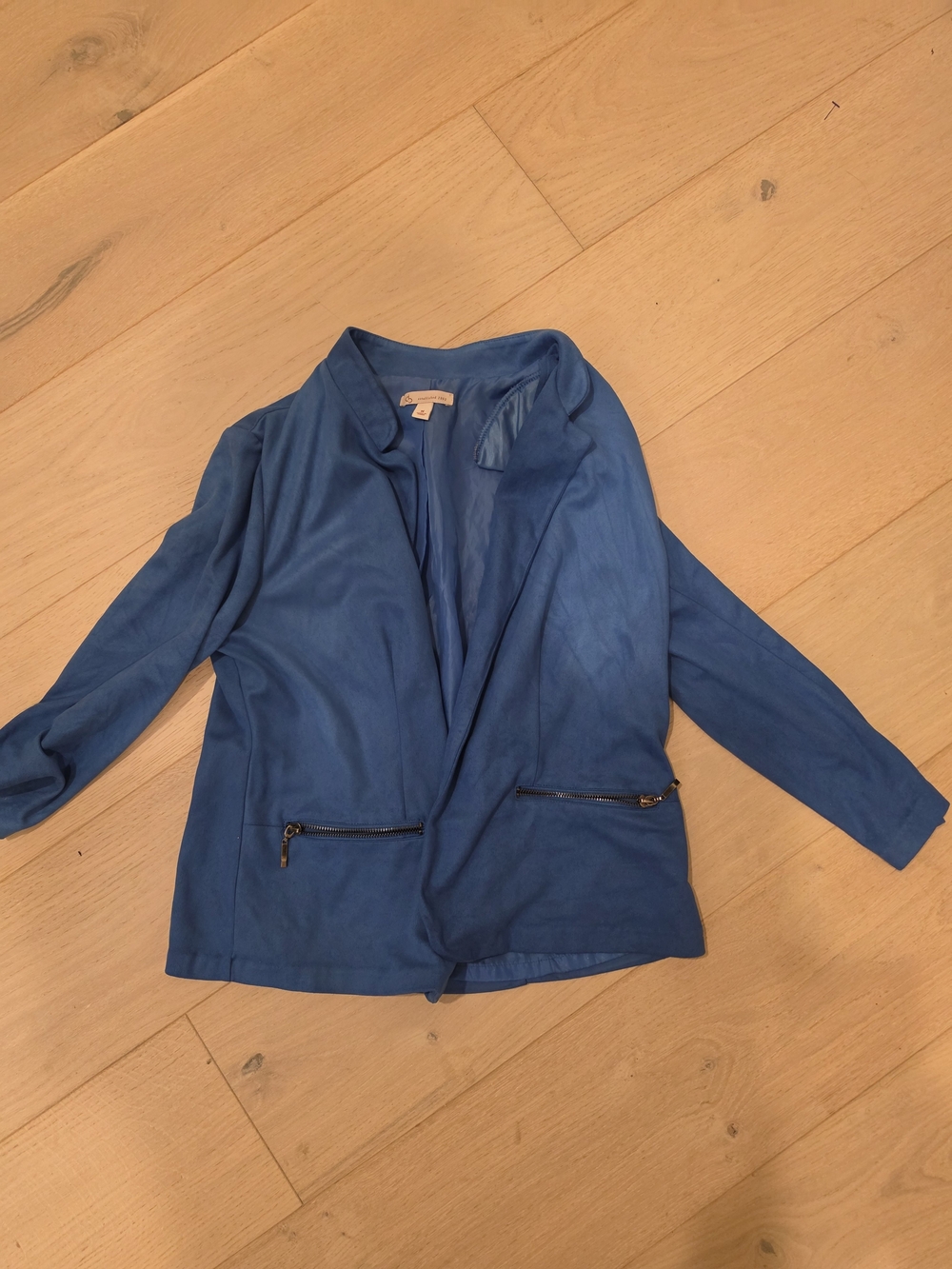 Dress Barn Blue Open Drape Blazer with Zip Pockets
